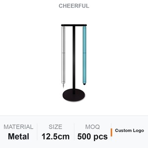 Customizable Cylindrical Metal Fine Tip <b>Pen</b> and Soft Stylus Desk Set with T-Shaped Stand Round Base Corporate Gift - Product Image 1