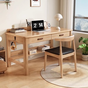 Nordic Solid Wood <b>Desk</b> Walnut Color With Drawer Bedroom Study <b>Desk</b> Home Office <b>Computer</b> <b>Desk</b> - Product Image 2