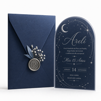 Ensemble d'invitations Quinceañera en acrylique bleu nuit céleste avec sceau de cire argenté