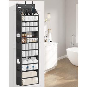 Over The Door Organizer 6 Shelf Hanging Storage With 14 Mesh Pockets <b>Black</b> For Closet Bathroom Bedroom Organization - Product Image 2