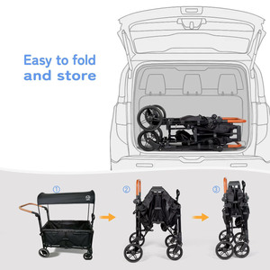 Kereta bayi mewah 4 tempat duduk, dengan kanopi penuh bahan Linen mudah dilipat untuk perjalanan luar ruangan mudah dengan anak-anak - Product Image 6