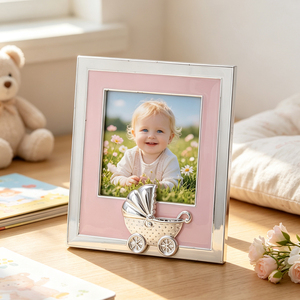 Cadre photo carré rose en alliage de zinc OEM personnalisé pour poussette, bordure simple, 7,8 cm, cadeau de naissance en métal - Product Image 1