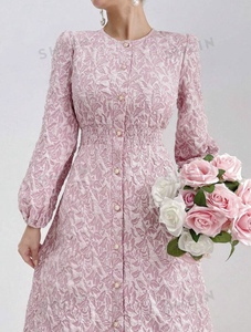 Telas tejidas de poliéster Jacquard para hacer elegantes vestidos de Jacquard de cintura fruncida con manga de primavera y verano de estilo vacacional - Product Image 2