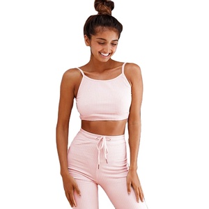 Wholesale Sexy Crop Top Drawstring 2 Piece Set Casual Sweatpants Women Wide Leg <b>Trousers</b> Two-Piece Set - Product Image 1