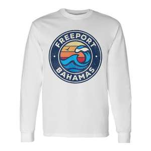 T-shirt a maniche lunghe Freeport Bahamas Vintage Nautical Waves - Product Image 1