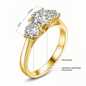 Fabricante <span class=keywords><strong>de</strong></span> Joyería <span class=keywords><strong>de</strong></span> Oro Relleno Anillos <span class=keywords><strong>de</strong></span> Compromiso para Mujer con 3 Diamantes <span class=keywords><strong>de</strong></span> Moissanita Bañados en Oro <span class=keywords><strong>de</strong></span> 14K - Product Image 5