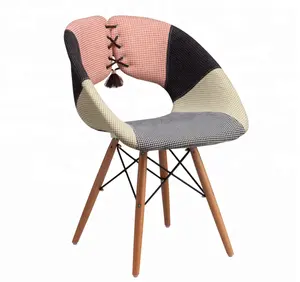 Cadeira de lazer para sala de jantar, móveis de recepção, tecido multicolorido, perna de madeira maciça, novo design