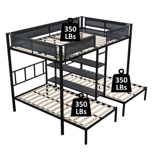 Lits superposés <span class=keywords><strong>en</strong></span> métal avec étagères, cadre <span class=keywords><strong>en</strong></span> métal robuste, lattes <span class=keywords><strong>en</strong></span> <span class=keywords><strong>bois</strong></span> silencieuses, <span class=keywords><strong>lit</strong></span> <span class=keywords><strong>superposé</strong></span> pour trois personnes, étagère intégrée à 3 niveaux - Product Image 4