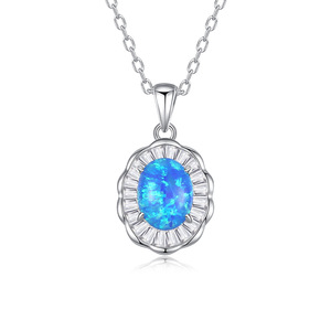 Fashion S925 Sterling Silver Gold Plated Blue Opal Zircon Pendant Necklace Women's Fine Jewelry Engagement Wedding <b>Gift</b> - Product Image 1
