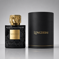 Vente en gros de flacons de parfum vides en verre élégants et luxueux, 50 ml, 100 ml, noir mat, ronds, avec bouchon en acrylique doré