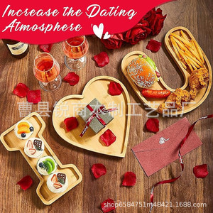 Ensemble de plateaux en bois « Je t'aime » en bambou pour servir des collations, des fruits, cadeau décoratif pour la Saint-Valentin - Product Image 2