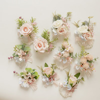 Boutonnière de mariage artificielle en forme de rose, ensemble de corsage de poignet pour la mariée, épingle florale rose pour le marié, en stock