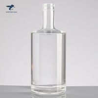 Bouteille en verre super flint cylindrique transparente de 750 ml, vide, pour spiritueux, avec col à vis, vente en gros d'usine