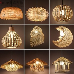 Rattan Pendant Lamp Round E27 Incandescent <b>Bulb</b> For Living Room And Dining Room Chandelier <b>Decorative</b> <b>Lighting</b> - Product Image 4