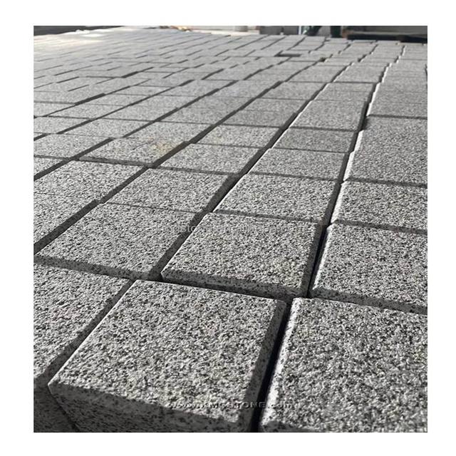 Modern Outdoor Landscape Driveway Pavers Grey Flamed Natural Cut-to-Size Granite Interlock Stone Sandblasted Traditional Design