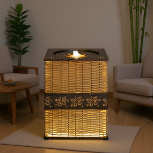 Fontaine zen à étage de 17 pouces avec lumières LED caractéristique d'eau en rotin intérieur pour la maison salon salle de yoga bureau porche décor - Product Image 2