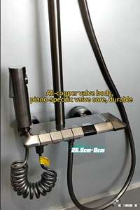 Système de douche intelligent mural en acier inoxydable avec mitigeur thermostatique moderne, barre coulissante et fonction économie d'eau à toucher froid - Product Image 3