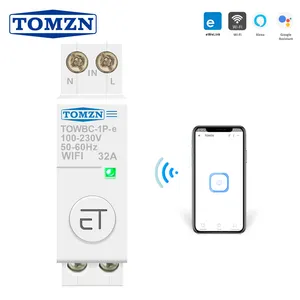 Din rail interruptor de controle remoto, interruptor inteligente por ewelink app para casa inteligente 18mm 32a 50a tomzn mini TOWBC-1P-e