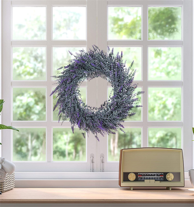 19inch Artificial Lavender Wreath for Front Door Farmhouse  Wall Window Indoor Outdoor Decor