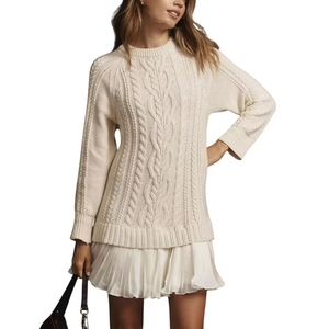 Vestido de Punto Trenzado con Parches, Cómodo y Casual para Mujer, Otoño/Invierno, Manga Larga, Superventas - Product Image 1