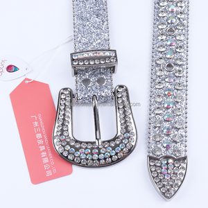 Ceintures en cuir PU pour hommes et femmes avec logo personnalisé en strass et cristaux, boucle en alliage SUNDO, vente en gros - Product Image 2