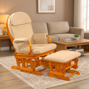 Fauteuil à bascule pivotant contemporain en bois écologique pour allaitement maternel, chaise de relaxation pour salon avec ottoman - Product Image 1