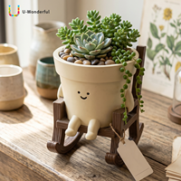 Pot de fleurs en résine avec visage souriant et chaise à bascule, pot de fleurs humanoïde de dessin animé, pot pour plantes succulentes, décoration de jardin et de maison