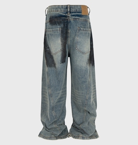 Jeans de Mezclilla de Pierna Ancha con Corte Curvo 3D, Estilo Urbano, 450GSM, MOQ Bajo, OEM - Product Image 4