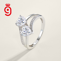 Bague de promesse en argent sterling 925 avec double cœur taillé en moissanite VVS D, deux pierres, tige fendue et accent pavé, pour mariage et fiançailles