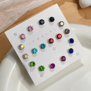 Fashion Jewelry Earring Studs Set Colorful Zircon <b>Round</b> Shape Steel <b>Post</b> Zinc Alloy Gift Occasion Yiwu Origin - Product Image 4