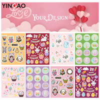 Autocollants personnalisés de Pâques découpés à la forme pour enfants, lapin de dessin animé, œuf, feuille d'autocollants en vinyle adhésif imperméable pour décorations de Pâques