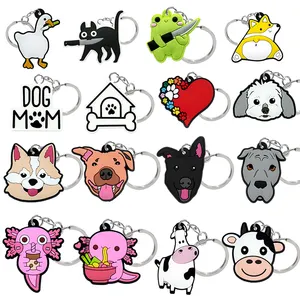 Custom Rubber 2D Soft Pvc Keychain dog frog cat Cartoon animal Key Ring wholesale Key Holder fit kids schoolbag keys trinkets