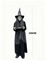 Décoration de sorcière électrique d'Halloween debout, yeux lumineux LED rouges, effets sonores effrayants, accessoire de fête pour maison hantée