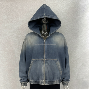 ผู้ผลิตเสื้อผ้าสั่งทำ เสื้อฮู้ดดี้ผ้าฝ้ายเฟรนช์เทอร์รี่เนื้อหนัก สไตล์วินเทจ ซันเฟด แอซิดวอช ปักลาย ประดับคริสตัล ผ้ายีนส์ - Product Image 3