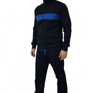 Conjunto Deportivo para Hombre en Negro y Azul con Bloques de Color, Manga Larga, Cuello Alto con Cremallera, Estilo Casual para Correr, Corte Regular, Ropa de Otoño - Product Image 1