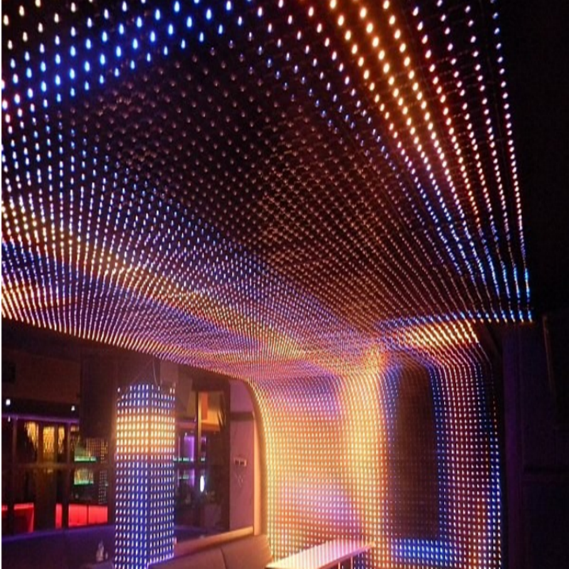 Foldable P50mm RGB LED Pixel Led Mesh Screen for Nightclub DJ Bar Ceiling Wall Stage Decoration