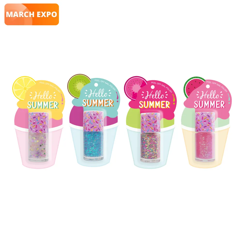 rainbow colorful glitter kids nail polish non toxic with private label