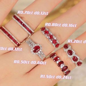 Bague en or pur 18 carats Xinfly GRC avec rubis rouge vif et diamants blancs pour homme - Product Image 2