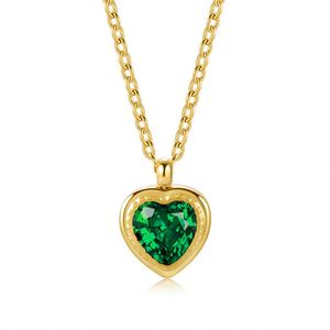 Collier ras du cou en acier inoxydable plaqué or avec pendentif zircon vert, très tendance - Product Image 2