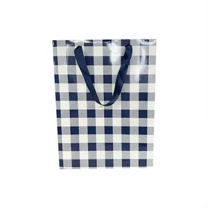 623185 Paper Bags Blue Gingham for Festive Celebration Elegant Party Decorations for Daily Life by PartyMaker