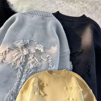 Pulls en tricot déchirés pour hommes et femmes, col rond, style urbain, pour l'automne et l'hiver