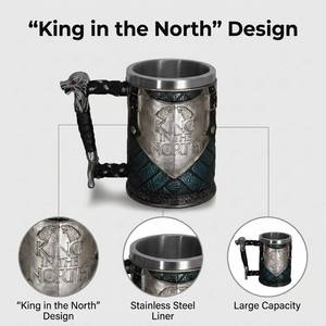 Chope en Résine Grande Capacité Tankard Médiéval en Acier Inoxydable avec Logo Roi du Nord Stark Cadeau Fête - Product Image 3