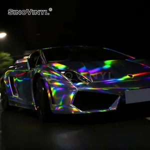 SINOVINYL-película holográfica láser cromada de arco iris, pegatinas de alta tasa de retorno para coche, envoltura de vinilo, pegatinas para el cuerpo de PVC, 5x pies