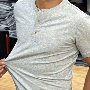 T-<span class=keywords><strong>shirt</strong></span> d'été à col rond et manches courtes pour <span class=keywords><strong>homme</strong></span>, 95% Coton 5% Spandex, Coupe ajustée, Épaules classiques, Couleur unie, Décontracté - Product Image 2