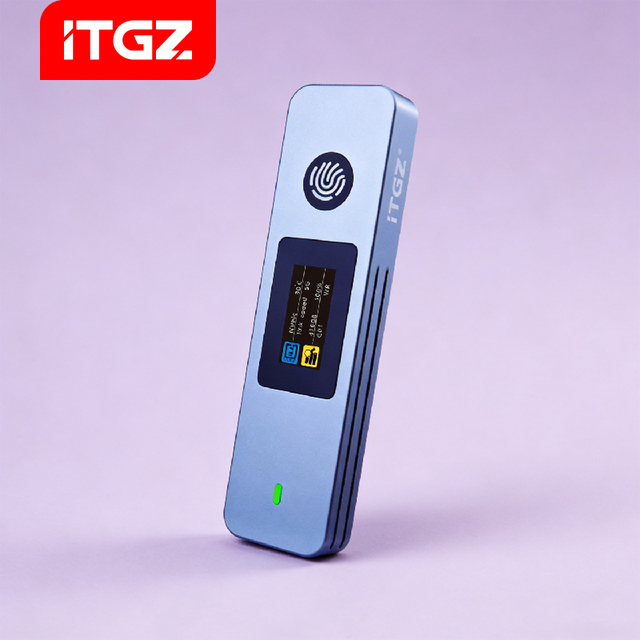 ITGZ Used Aluminum Case External SSD USB Converter Enclosure Visualizable Fingerprint Encryption NVMe/SATA Dual-Protocol M.2