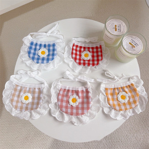 Cute Plaid Floral Bibs For <b>Dogs</b> And Cats With Daisy Embellishment Bandanas Pet Apparel - Product Image 1