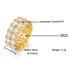 1 anillo <span class=keywords><strong>de</strong></span> moissanita con incrustaciones para hombre, anillo <span class=keywords><strong>de</strong></span> <span class=keywords><strong>plata</strong></span> <span class=keywords><strong>de</strong></span> ley S925 chapado <span class=keywords><strong>en</strong></span> <span class=keywords><strong>oro</strong></span> <span class=keywords><strong>de</strong></span> 18 quilates, anillo estilo hip hop - Product Image 2
