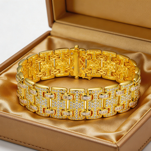 Luxury 10K/14K Solid Gold Diamond <b>Bracelet</b> <b>Baguette</b> Cut Geometric Chain Link Men's Jewelry - Product Image 5