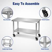 Table de travail en acier inoxydable 304 avec roulettes, double niveau, entièrement soudée, aucun assemblage requis