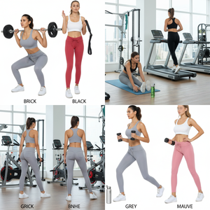 Leggings Bethel a Vita Alta, Lunghezza Intera, Sportivi, in Spandex e Poliestere, Lavorati a Maglia, Tinta Unita, con Tasche, Per Tutte le Stagioni, Disponibili S M L - Product Image 3